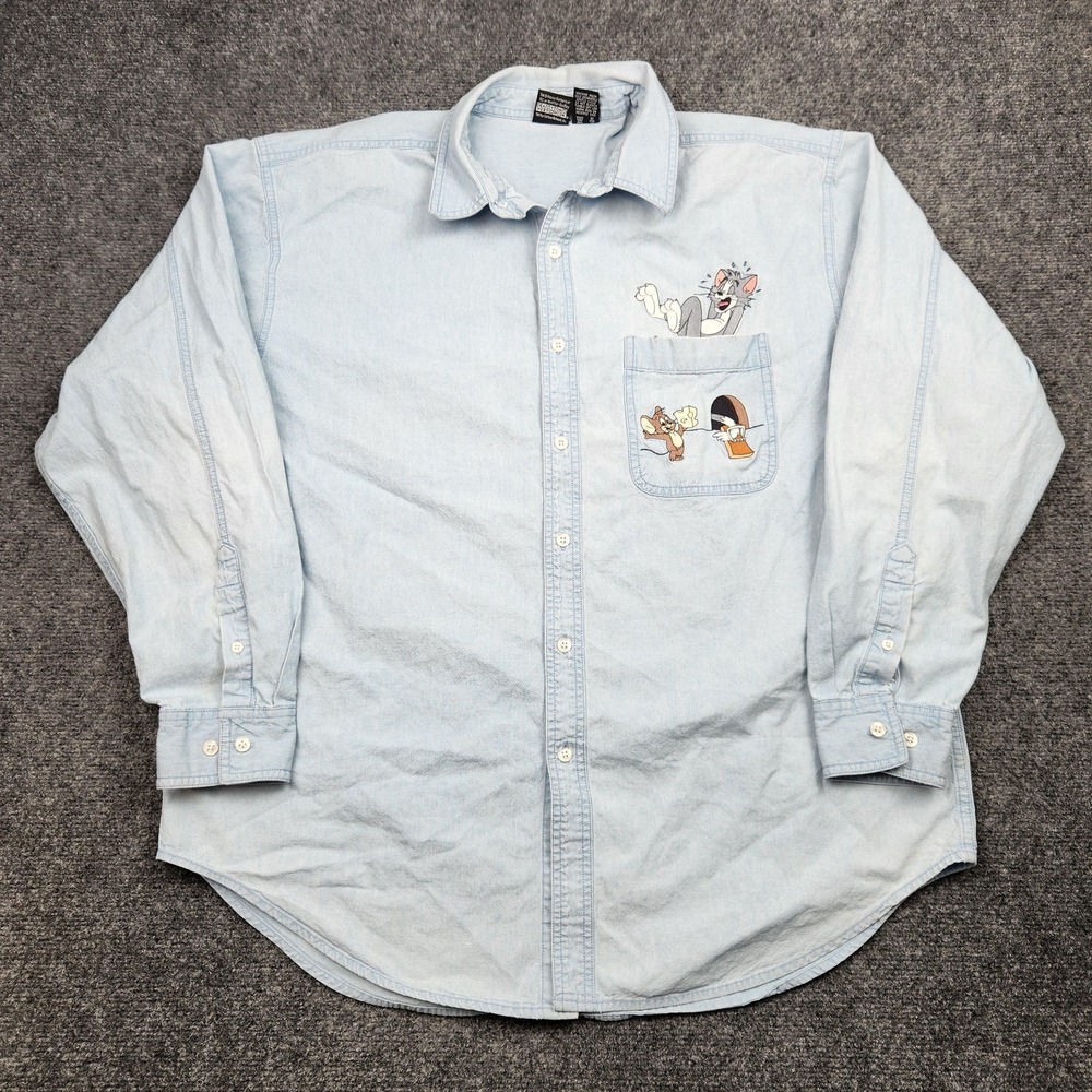 Vintage‎ Warner Bros Studio Store Shirt Mens XL Blue Tom Jerry Embroidered 90s